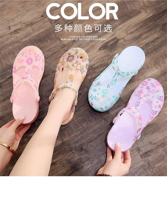 Crocs ins nữ triều Bao Đầu dép mềm dép đáy thạch giày nặng đáy dép không trượt mát mùa hè Waichuan