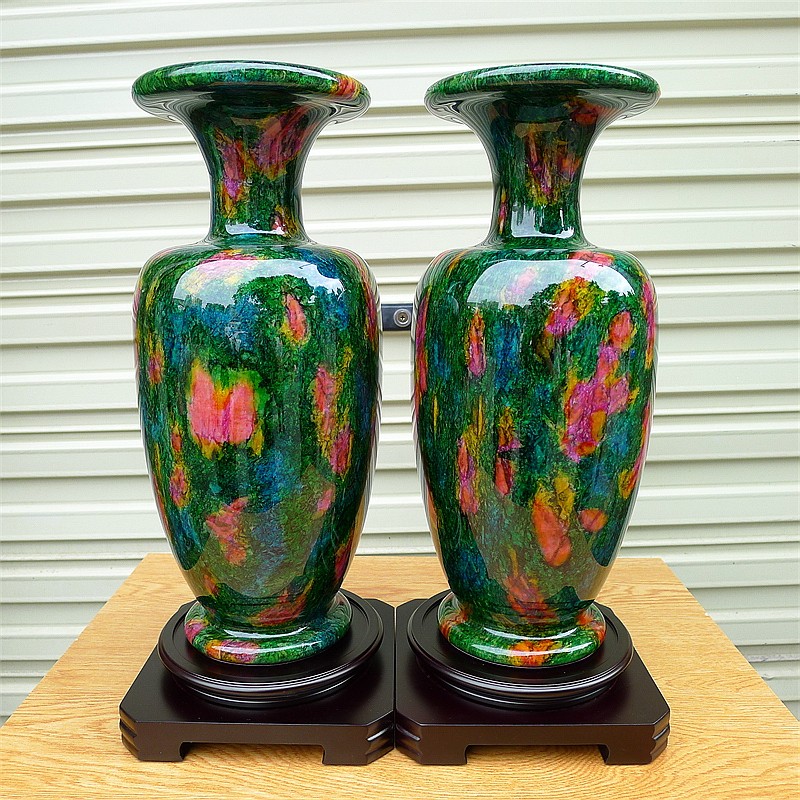 台湾　七彩玉花瓶　【新品】 台湾花莲七彩玉花瓶摆件聚宝瓶葫芦天然原矿七彩石客厅礼品聚宝罐