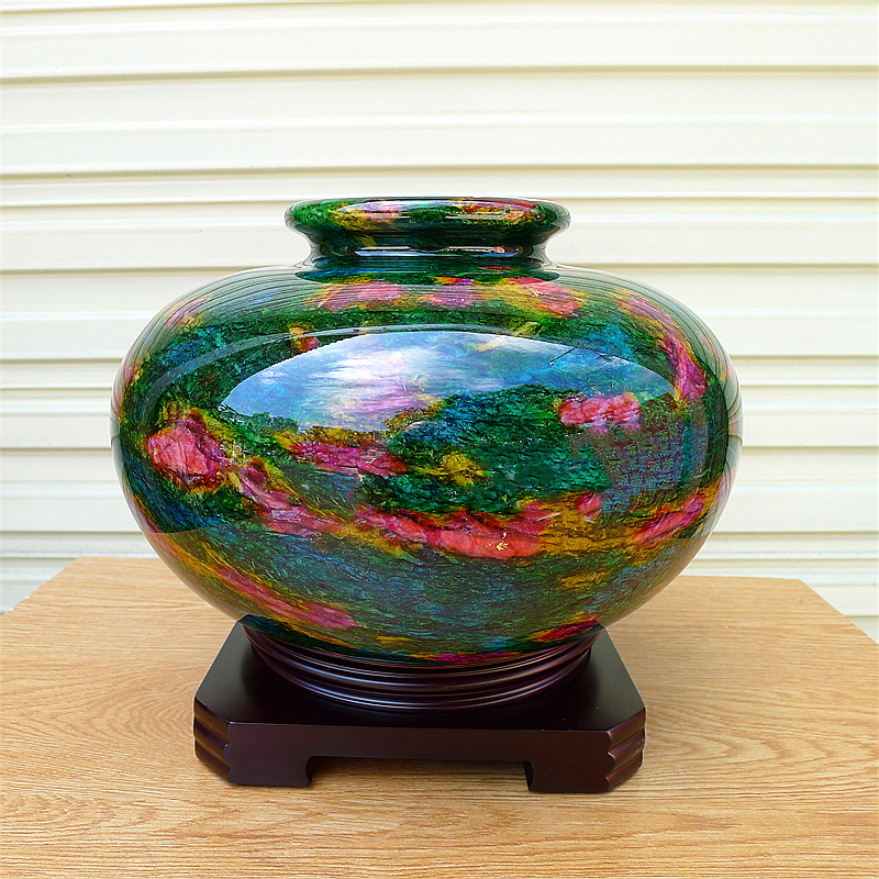 台湾　七彩玉花瓶　【新品】 臺灣七彩玉石花瓶新中式風格客廳擺設高端玉石禮盒裝飾品