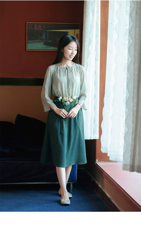 20CXC-192 【Cui Yu】 Retro Wenwan Văn học Một phiên bản Váy thêu vành đai rộng - Váy