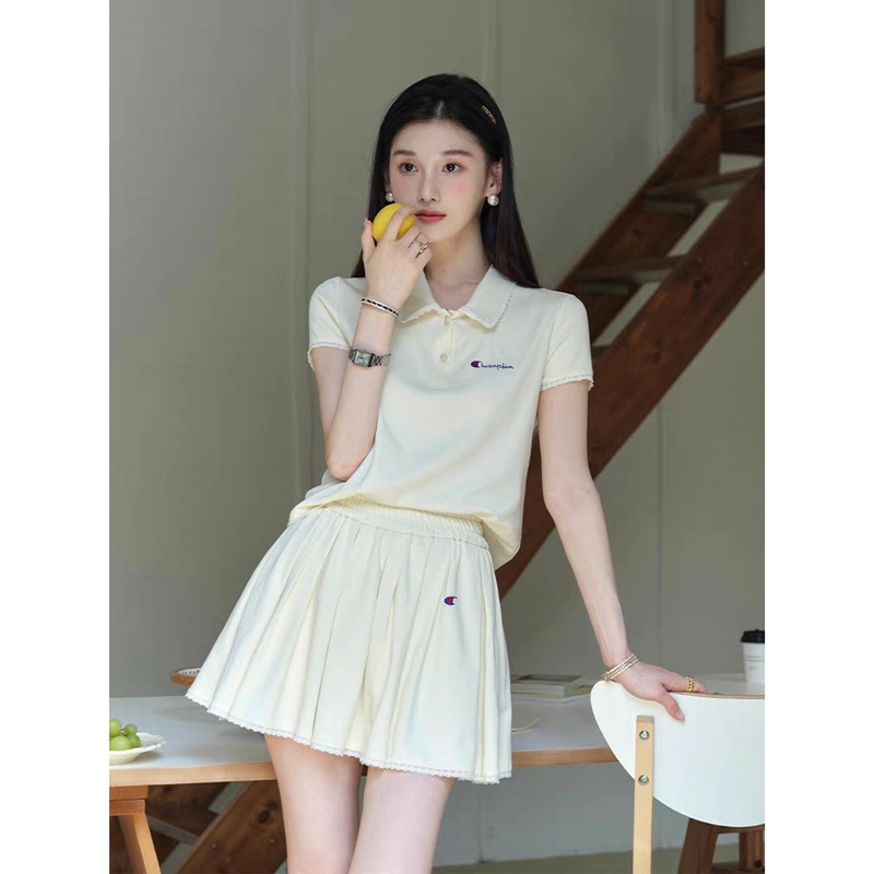 Champion Captain's New Casual Sports Suit for Petite Figures, Summer Classic Poio Collar Short-Sleeve Skirt Set for Girls