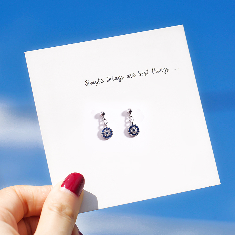 s925 sterling silver devil's eye earrings stud earrings ear line retro small temperament fresh Turkish drop earrings schoolgirl