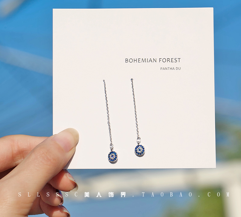 S925 sterling silver Turkish devil's eye ear line hypoallergenic women's long earrings blue eye drop earrings student tide’