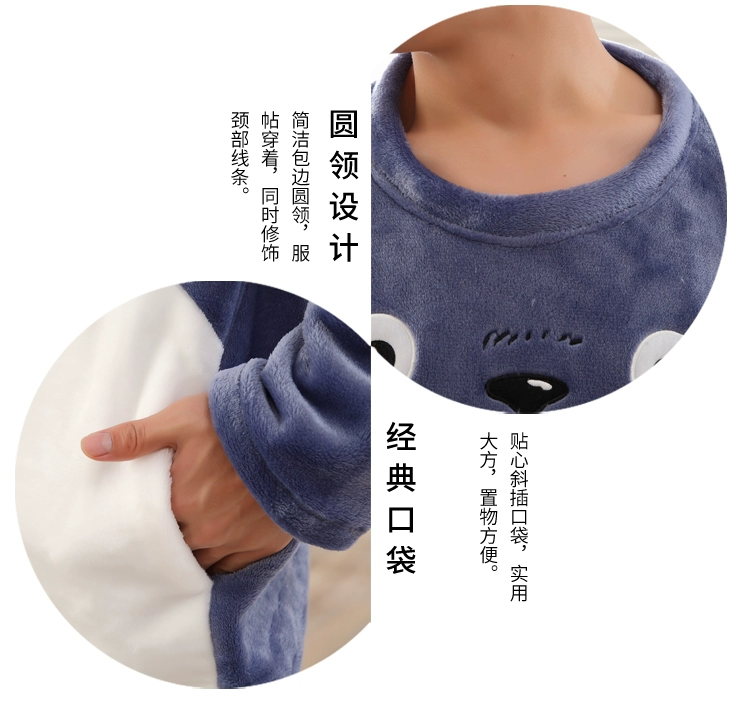 Mùa đông vài bộ đồ ngủ san hô lông cừu phụ nữ dày mùa đông cộng với nhung nam flannel mùa thu và mùa đông sang trọng phù hợp với Chinchilla