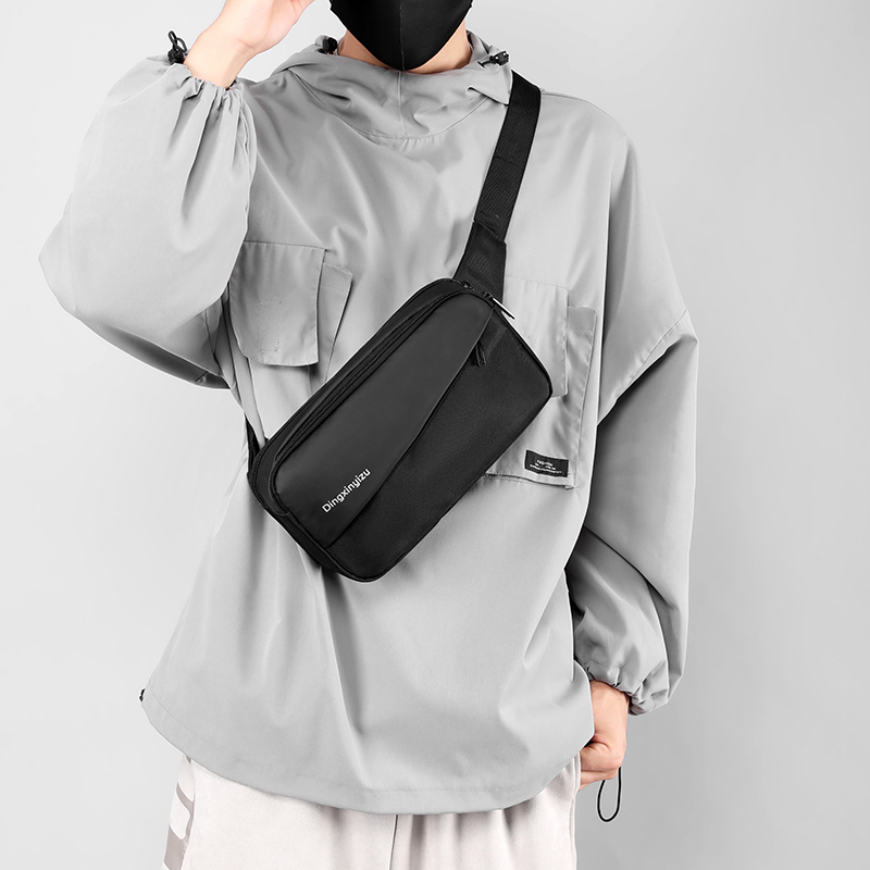 Double-layer waist bag men's large-capacity chest bag casual one-shoulder messenger bag contrast color tool bag multi-pocket trend mobile phone bag