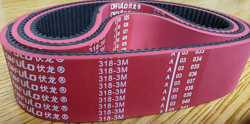 Fulong Rubber Timing Belt for Patching Machine, Traction Machine Belt, Round Tooth with Red Glue 384-3M-24Mm, Total Thickness 5
