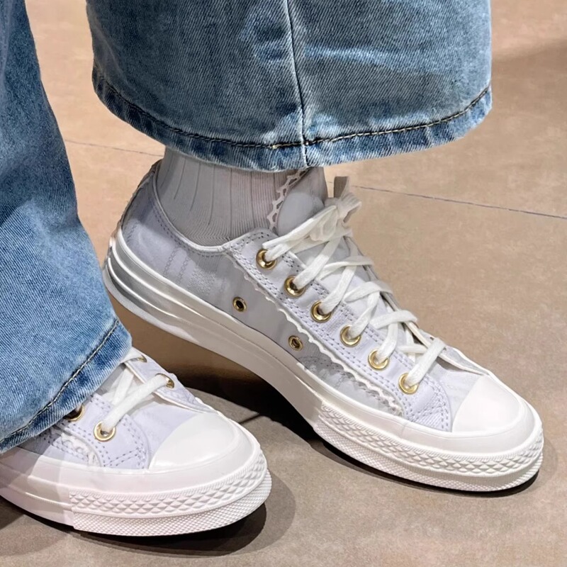 Authentic Converse 1970S Autumn New Cute Gray Blue Lace Low-Top Canvas Shoes A13007C