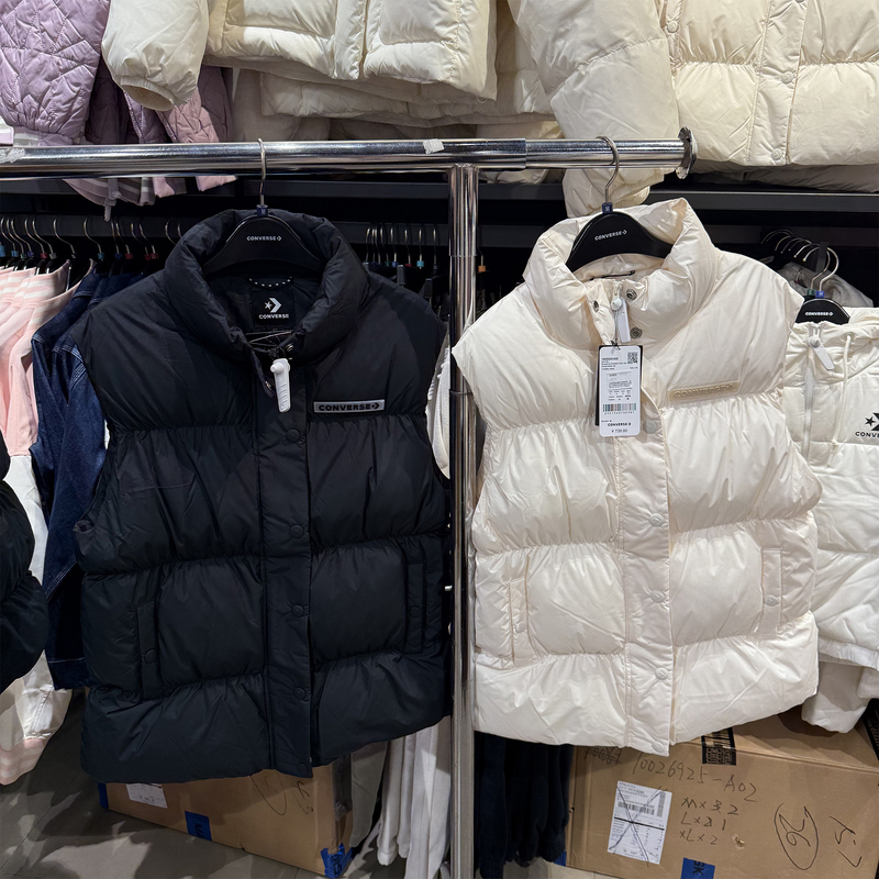 Authentic Converse Women's Warm Stand-Up Collar Black and White Vest Cotton Jacket 10025203-A01-A02