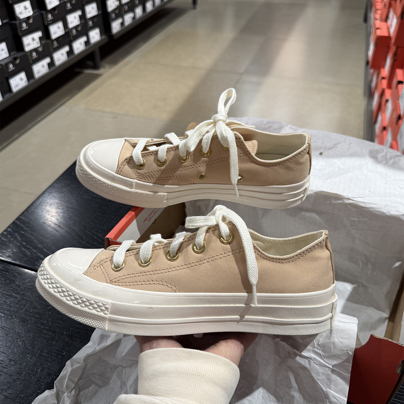 Authentic Converse 1970S Khaki Brown Micro-Glitter Low-Top Versatile Canvas Shoes for Men and Women A13536C