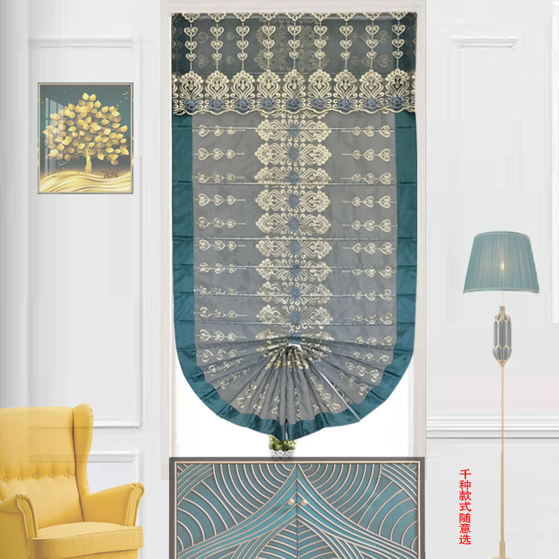 Roman curtain curtain Master bedroom warm fan-shaped high-grade shading free hole shaking sound net red curtain American dining room curtain