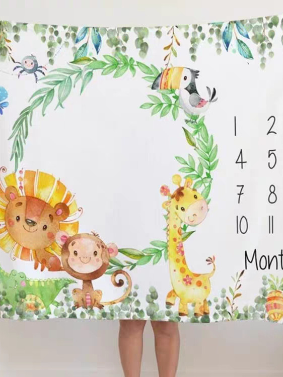 Baby photography commemorative digital blanket baby flannel blanket elephant giraffe baby photography commemorative background blanket