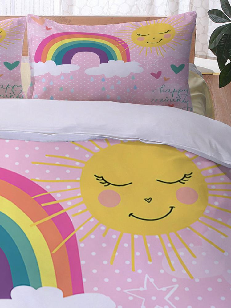 Children's rainbow quilt cover cartoon three-piece bedding set, quilt cover, pillowcase