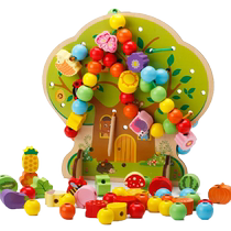 Childrens educational beads wooden balls string beads early education stringing baby fine motor training toys