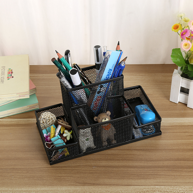 Combination metal mesh creative pen holder iron fashion multifunctional four-grid combination pen holder storage box desktop ornaments simple