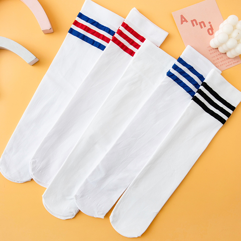 White Stockings, Calf Socks, Knee-High Socks, Women's Mid-Calf Summer Thin Football Socks, Jk Japanese Style Student Over-The-Knee Socks