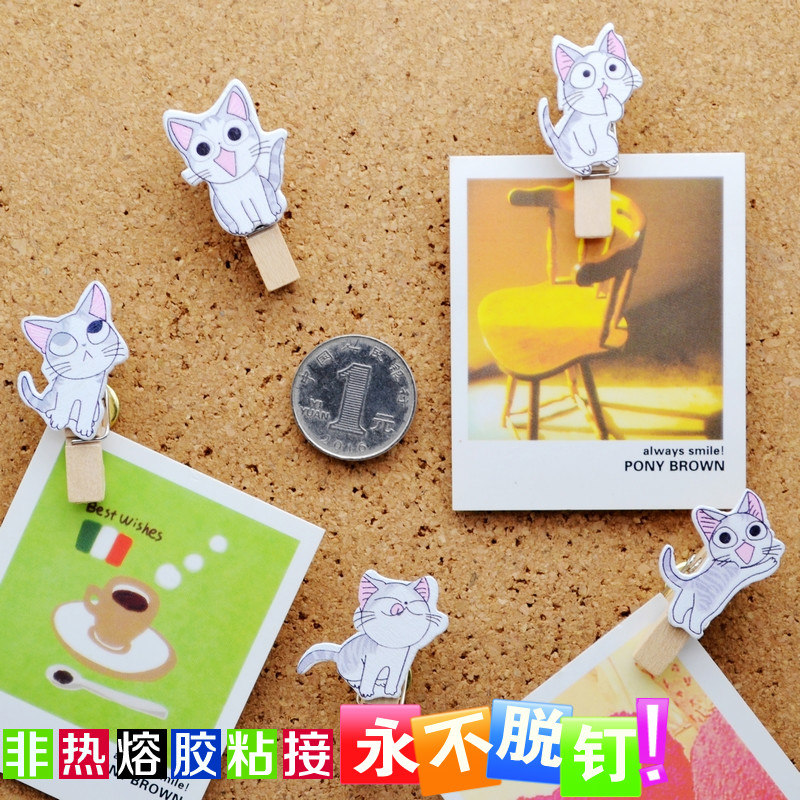 5 5 colors 5 grains without injury photo cheese Cat Wooden Clip Press Nail Wall Nail Work character Color Nail Creative Cork big Head Tupin