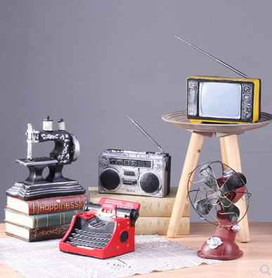Old-fashioned retro radio TV typewriter sewing machine resin ornaments nostalgic model photo props decorations