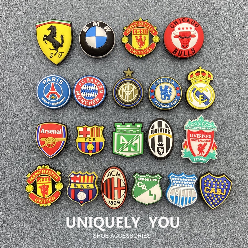 New Accessories Compatible with Crocs Shoes, Shoe Decorations, Shoe Buckles, Shoe Ornaments, Football Car Logos, Football Team Logos