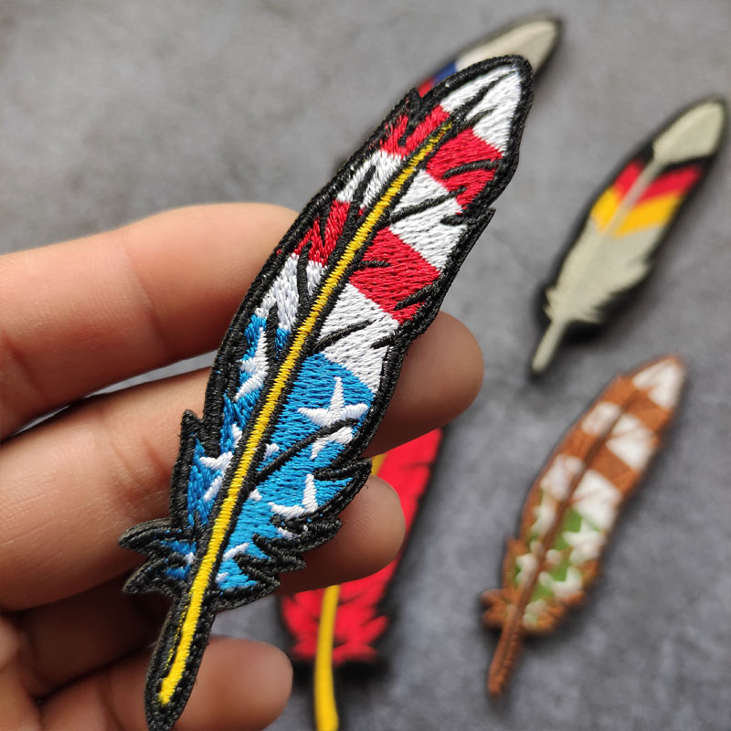 Color Feather Magic Stick Badge Embroidered Magic Stick Personality Feather Pattern DIY Decorative Cloth Patch With Shoulder Bag Patch Zhang