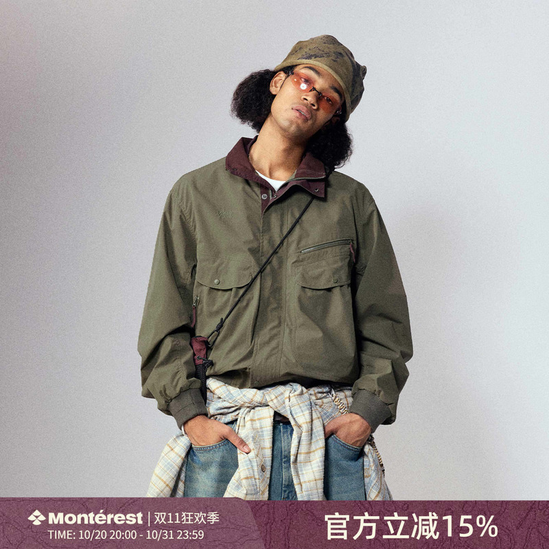 Instant Mountain Monrest Outdoor Water-Repellent Vintage Color-Block Loose Stand Collar Workwear Jacket Instant Mountain Monrest Outdoor Water-Repellent Vintage Color-Block Loose Stand Collar Workwear Jacket