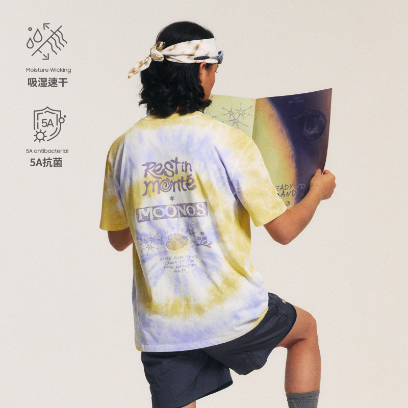 Monterest X Tttm Collaboration Moon Phase 5A Antibacterial Moisture-Wicking Quick-Dry Tie-Dye Short-Sleeve T-Shirt