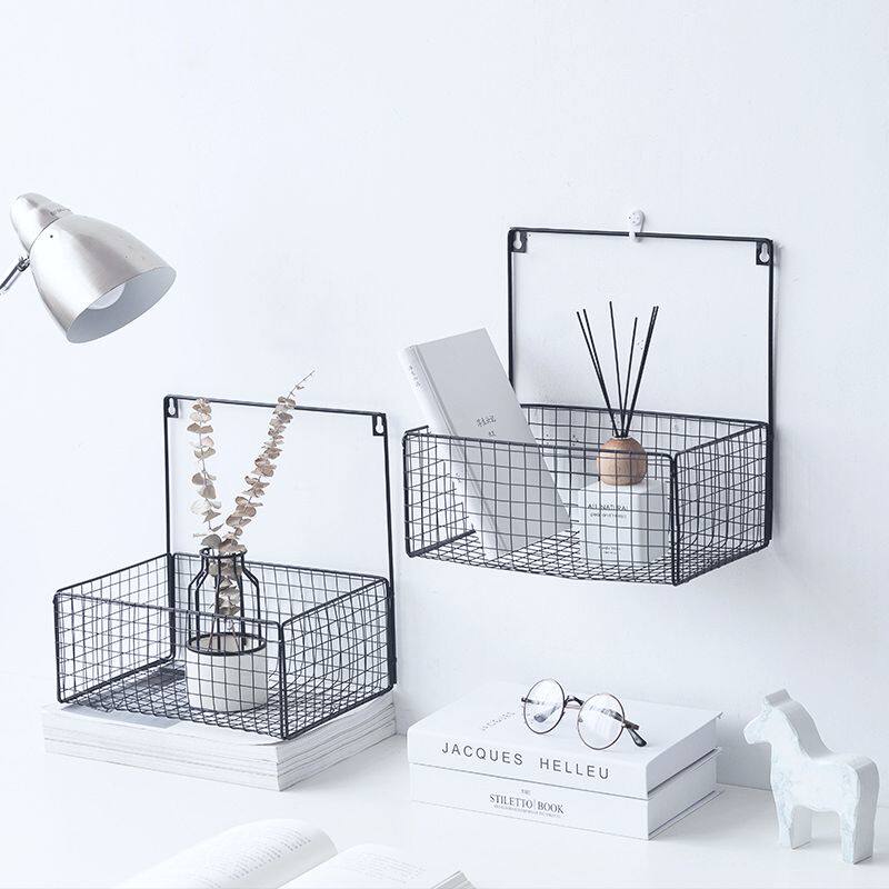ins wall racks nail-free punch-free Nordic wall hangings bathroom study wrought iron hanging basket wall storage shelf