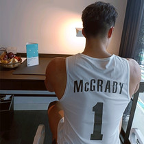 Male No. 1 summer basketball fitness sports sleeveless quick-drying breathable mesh vest Waistle loose white T-shirt