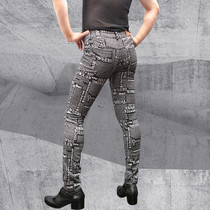 Male British retro newspaper slim-fit pants camouflage stretch low waist tight letter social guy Ruffian handsome flower pants