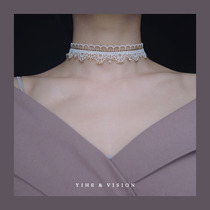 YIHE imported lace hollow white gold zircon simple temperament wild summer neck band choker