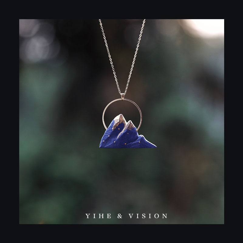 YIHE Original Design (Sunrise Blue Mountain) Chinese Ceramic Temperament Gift Fall/Winter Necklace Sweater Refining