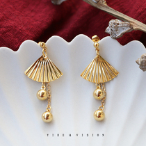 YIHE Original design (swaying)Chinese and Japanese copper fan hypoallergenic drop earrings Ear clip