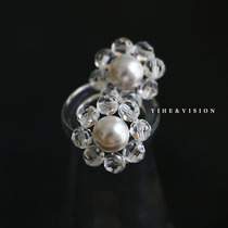 YIHE  原创设计(雾里看花)复古港风优雅珍珠水晶925银耳钉饰品