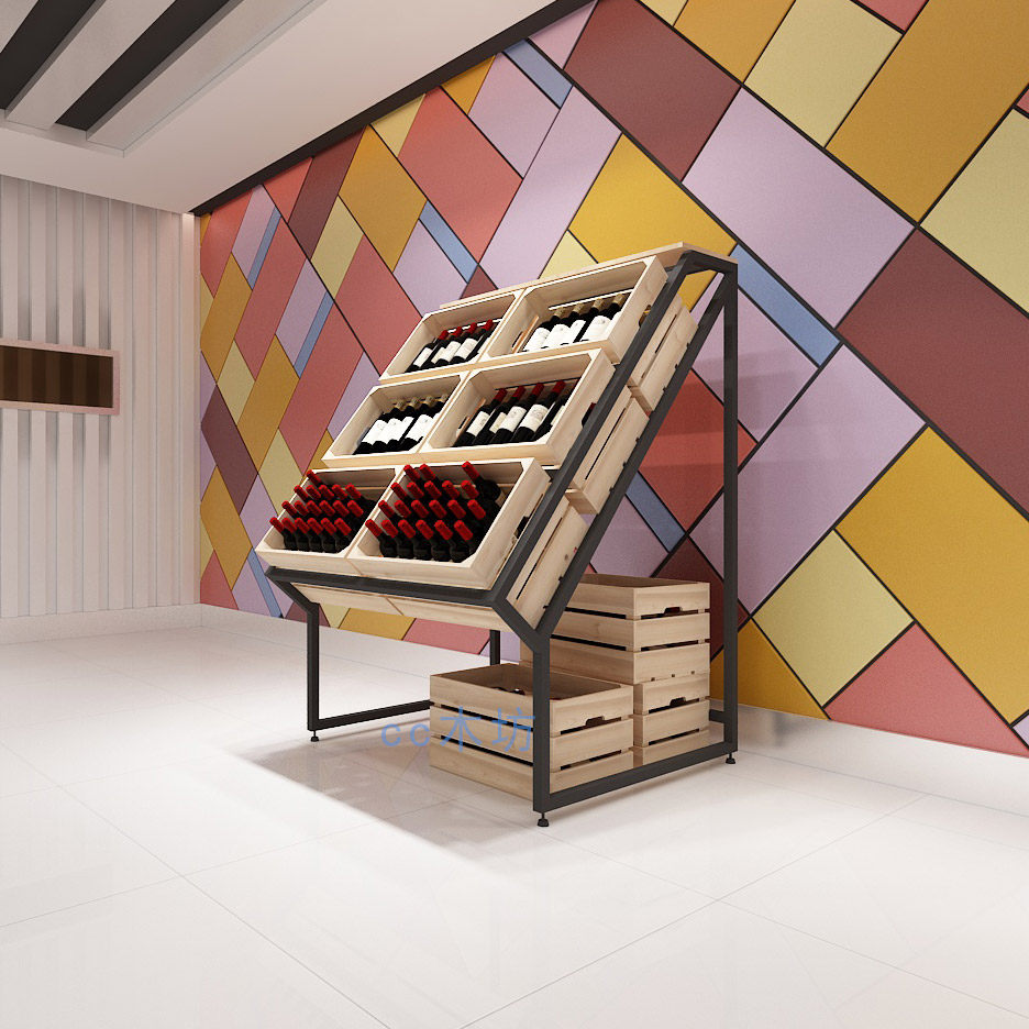 Red Wine Wine Intake Show Shelf Solid Wood Shelving Vintage Shelves Retro Winery Wine Shelf Creative Wine Cabinet Floor 12