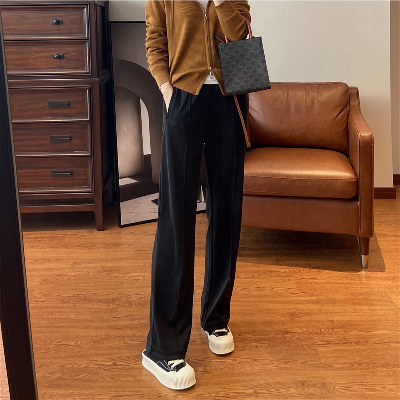 Self-leaving sand washing thickened with velvety copper ammonia silk conspicuously slim straight cylinder Loose Broadlegged Pants Woman High Waist Pituitary Pants Fall