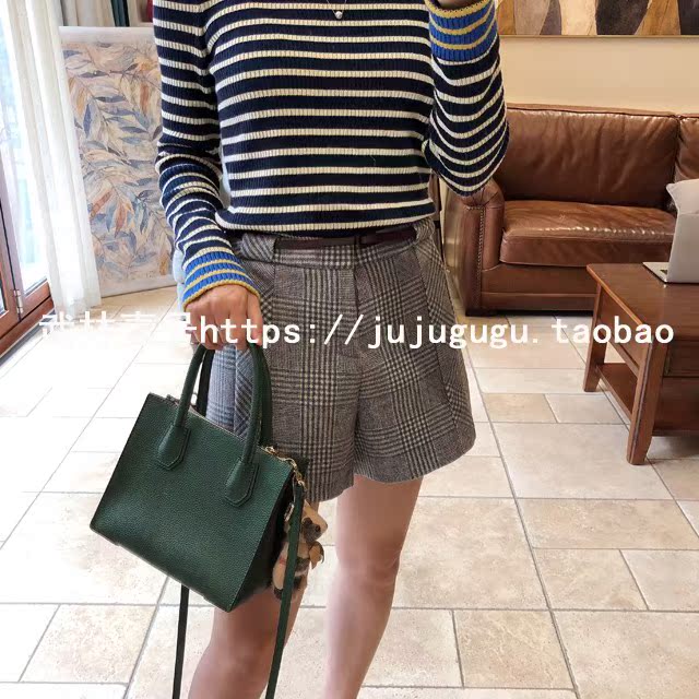 Xuất khẩu duy nhất gió Anh chân mỏng chiều dài kẻ sọc len Một chiếc quần short eo cao gửi thắt lưng da quần short trắng nữ mặc với áo gìquần jean ngắn nữ đẹp