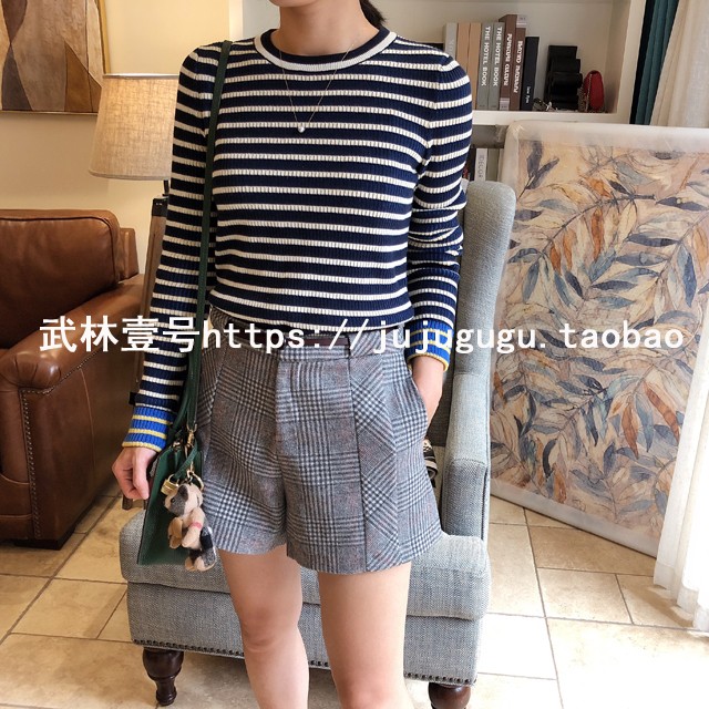Xuất khẩu duy nhất gió Anh chân mỏng chiều dài kẻ sọc len Một chiếc quần short eo cao gửi thắt lưng da quần short trắng nữ mặc với áo gìquần jean ngắn nữ đẹp