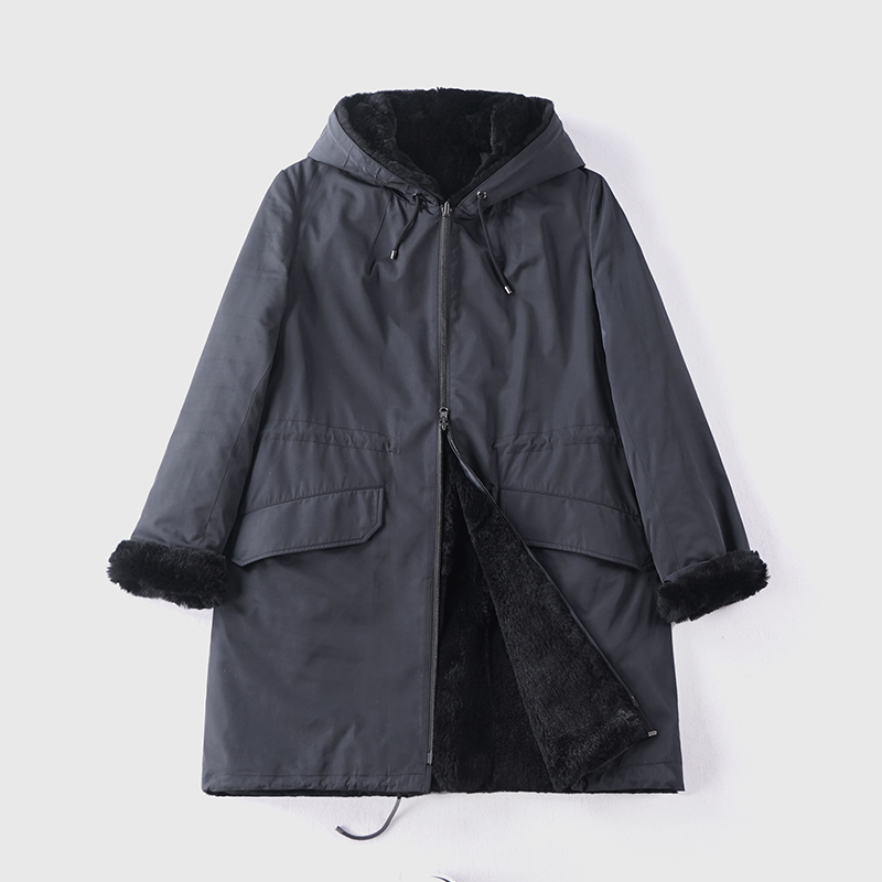 High-End Reversible Parka for Women with Detachable Rex Rabbit Fur Lining, Mid-Length Coat for Autumn and Winter