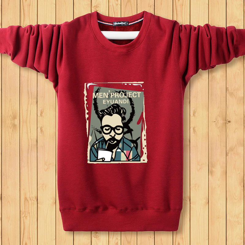 Mùa thu và mùa đông cộng với áo len nhung nam cộng với phân bón XL cotton tròn cổ chất béo áo ấm ấm độn áo len thủy triều áo khoác hoodie