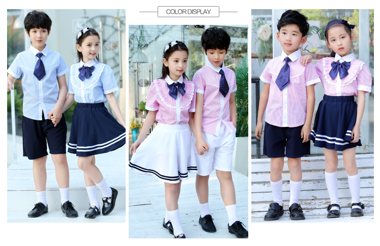 Quần áo mùa hè mẫu giáo quần áo ảnh tốt nghiệp quần áo mùa hè thiếu nhi Anh gió phục vụ lớp tiểu học đồng phục màu hồng - Đồng phục trường học / tùy chỉnh thực hiện quần áo đồng phục học sinh mùa hè