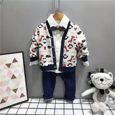 Rare pure Korean version of the foreign school children's clothing spring and autumn male baby detachable bow tie shirt jacket trousers three-piece suit