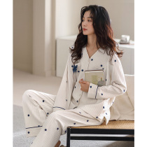 Sandro Vicari Sleeping woman Spring autumn pure cotton 2021 New long sleeves All cotton Fashion Wave Point home clothes