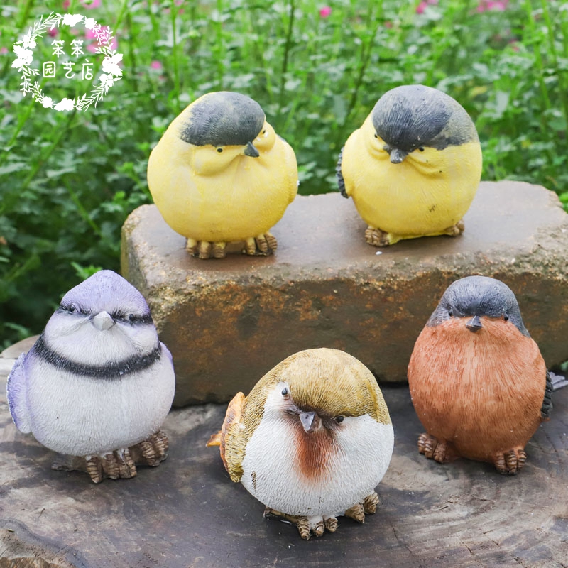 Resin Color Birds Set of Four Sparrow Ornaments Lawn Flower Pots Decorative Animals