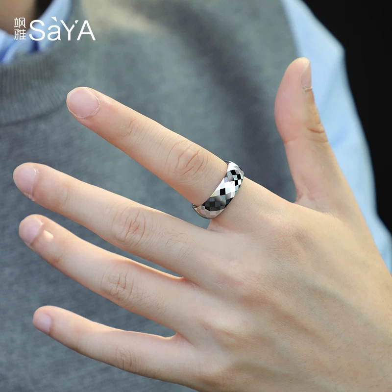 飒雅 Men Ring Ring Multi -cut Dalmon Cut Mosaic Tungsten Tungsten Steel Bulin Trend Fingering Women's Wild Noodle Ring
