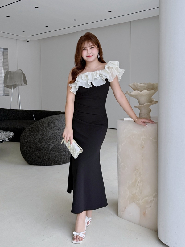 Fashionable High-End Plus-Size Women's Clothing for Chubby Girls, Waist-Cinching Extended Mermaid Dress, New Summer Style, Figure-Flattering Long Dress