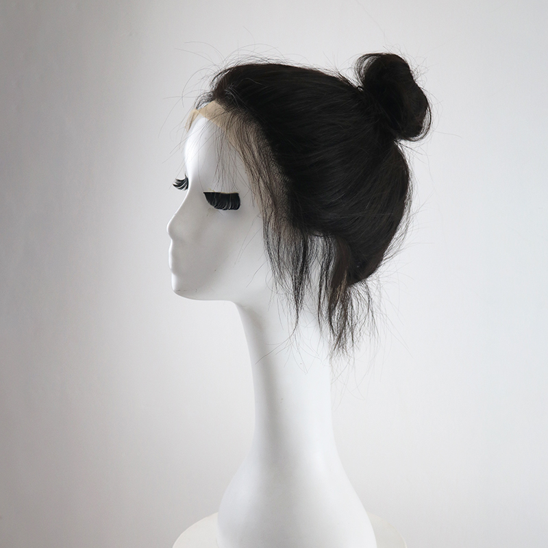 Lace full hand-knitted hand-knitting realistic natural breathable real hair silk can tie ball head wig set medium long straight wig