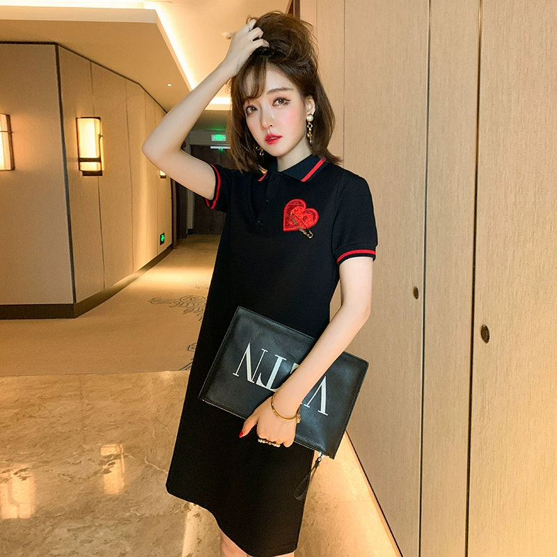 MIUCO Thời trang Áo cổ lọ giản dị Tình yêu Thêu ống thẳng Bao phủ thịt Áo thun Váy Váy Nữ mặc 2020 Xuân Mới K - váy đầm