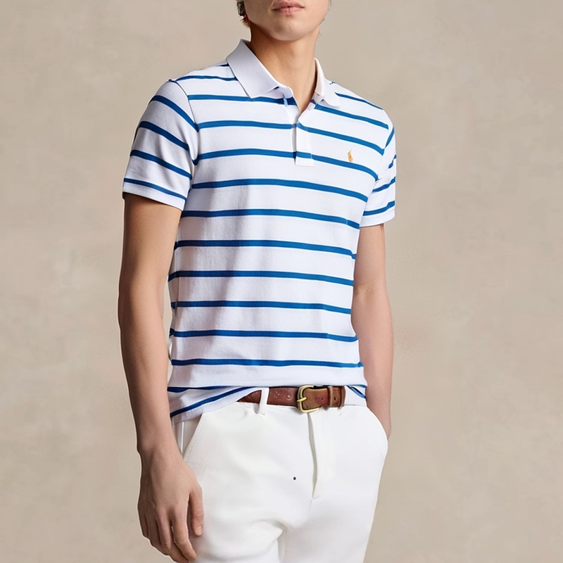 2025 Summer New Combed Cotton Men's Striped Polo Shirt Business Casual Turn-Down Collar Short Sleeve T-Shirt Men's Polo Top