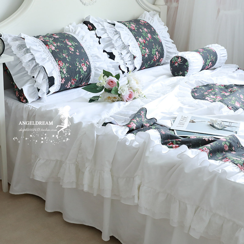 Imported European and American TSMXGZJF Korean version of the European garden cotton princess ruffled bedding bed skirt four-piece set