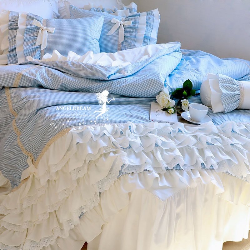 Imported European and American Korean version 2021 French style Fairy Cake Lotus Leaf with full cotton bed Bedding Pure Cotton Four Pieces