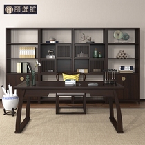 New Chinese Solid Wood Desk Bookshelf Composition Modern Minimalist Office Book Room Calligraphy And Chairs Painting Case Complete of furniture